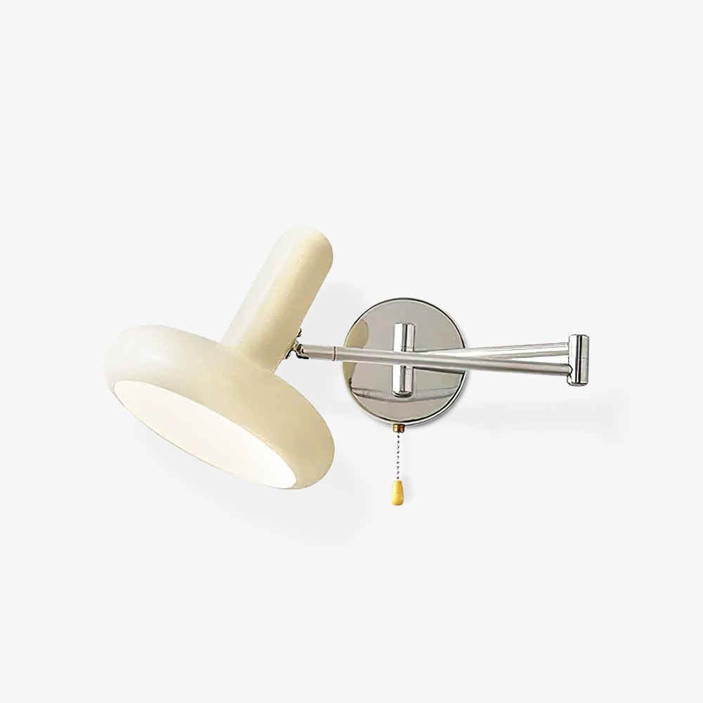 Adjustable Swing Arm Rocker Wall Lamp Sconce with Cream Shade for Interior Reading and Bedroom Lighting