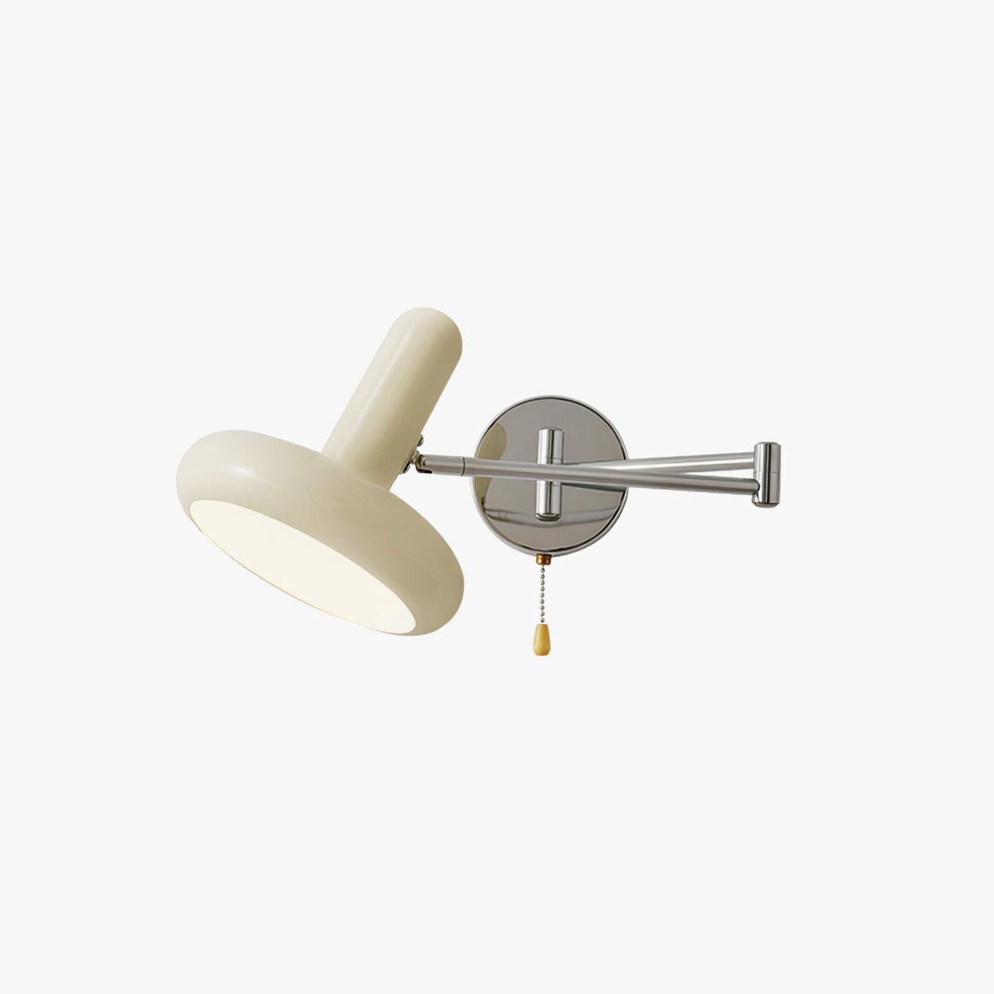 Adjustable Swing Arm Rocker Wall Lamp Sconce with Cream Shade for Interior Reading and Bedroom Lighting