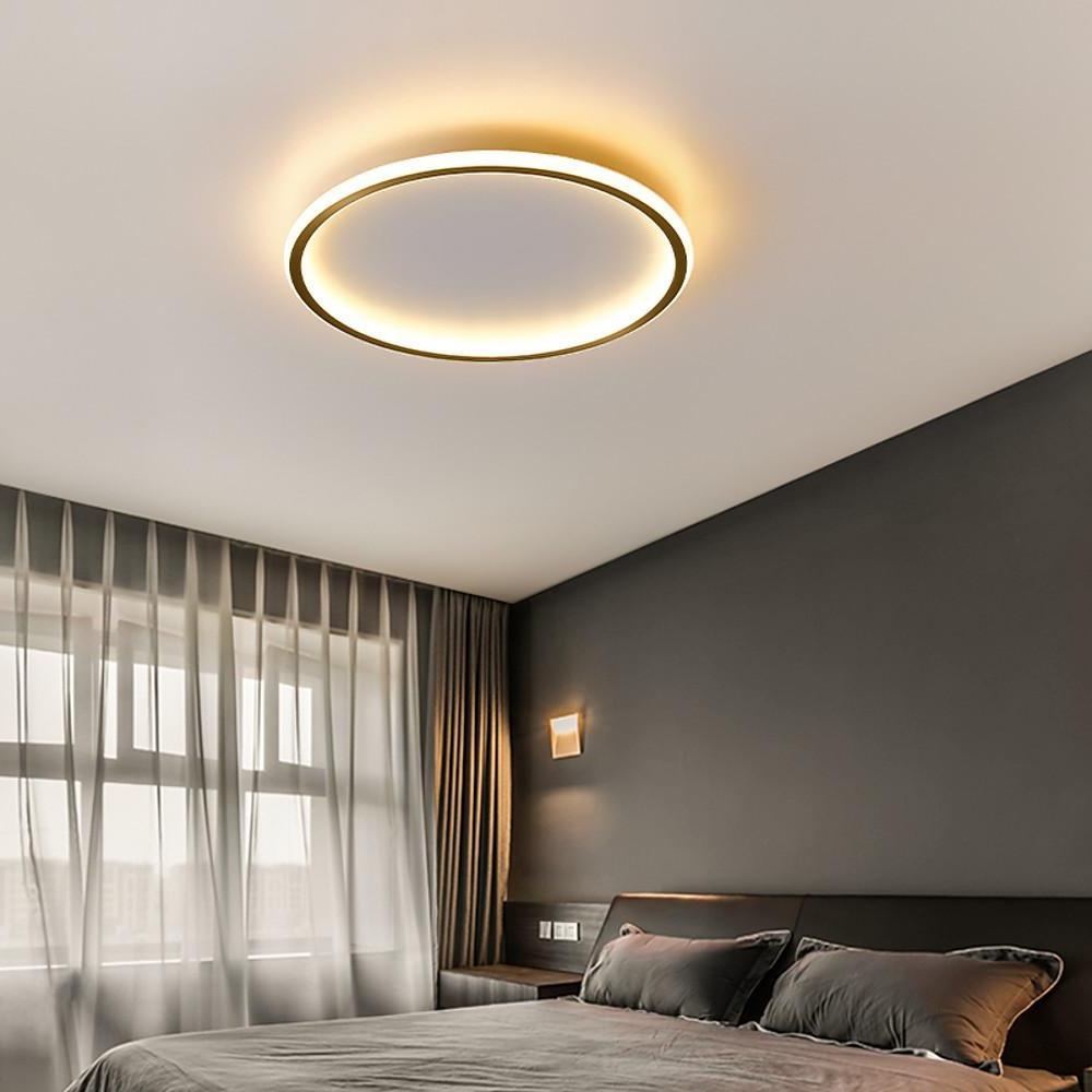 Modern Round LED Ceiling Light Ultra Thin Black Flush Mount Fixture for Bedrooms