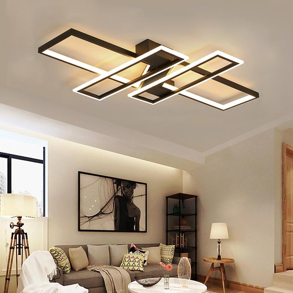 Large Modern LED Geometric Flush Mount Ceiling Light with Four Rectangles in Matte Black Finish