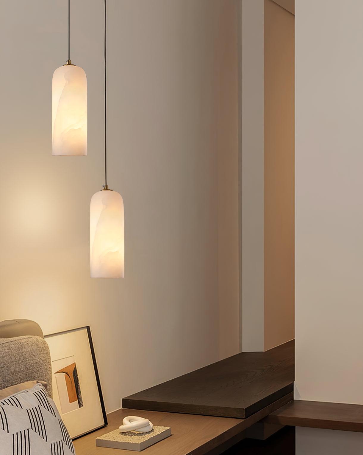 Alabaster Pendant Light Mid Century Modern Brass Hanging Lamp for Kitchen Island Foyer