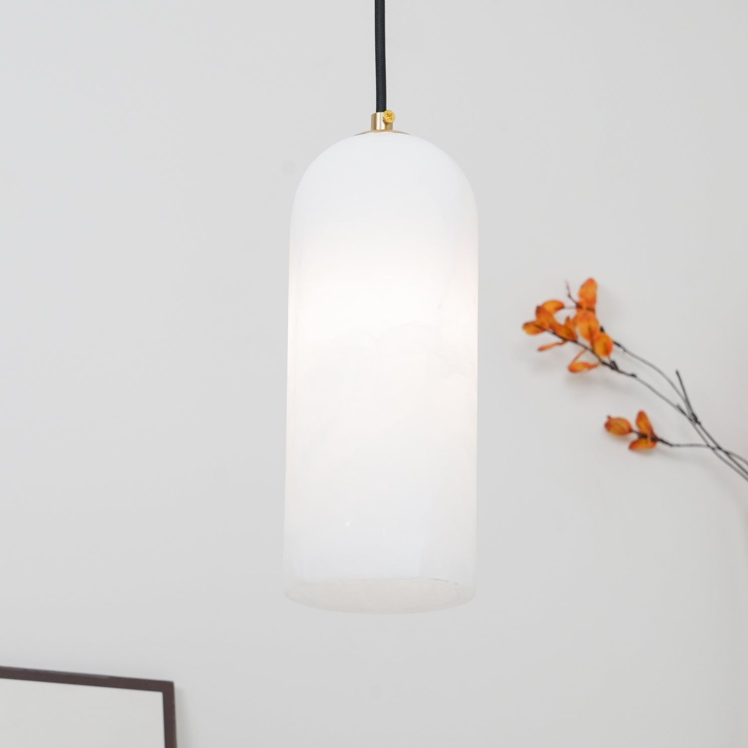 Alabaster Pendant Light Mid Century Modern Brass Hanging Lamp for Kitchen Island Foyer