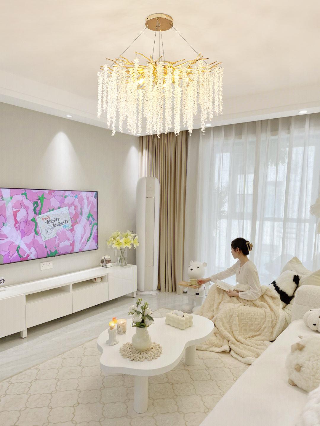 Albero Modern Gold Crystal Chandelier Ceiling Light for Living Room Dining Area
