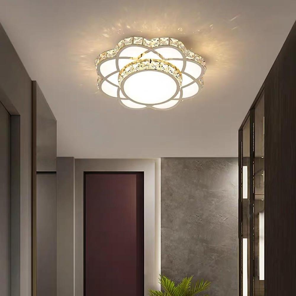 Modern Flower Crystal LED Flush Mount Ceiling Light for Entryway and Hallway Decor