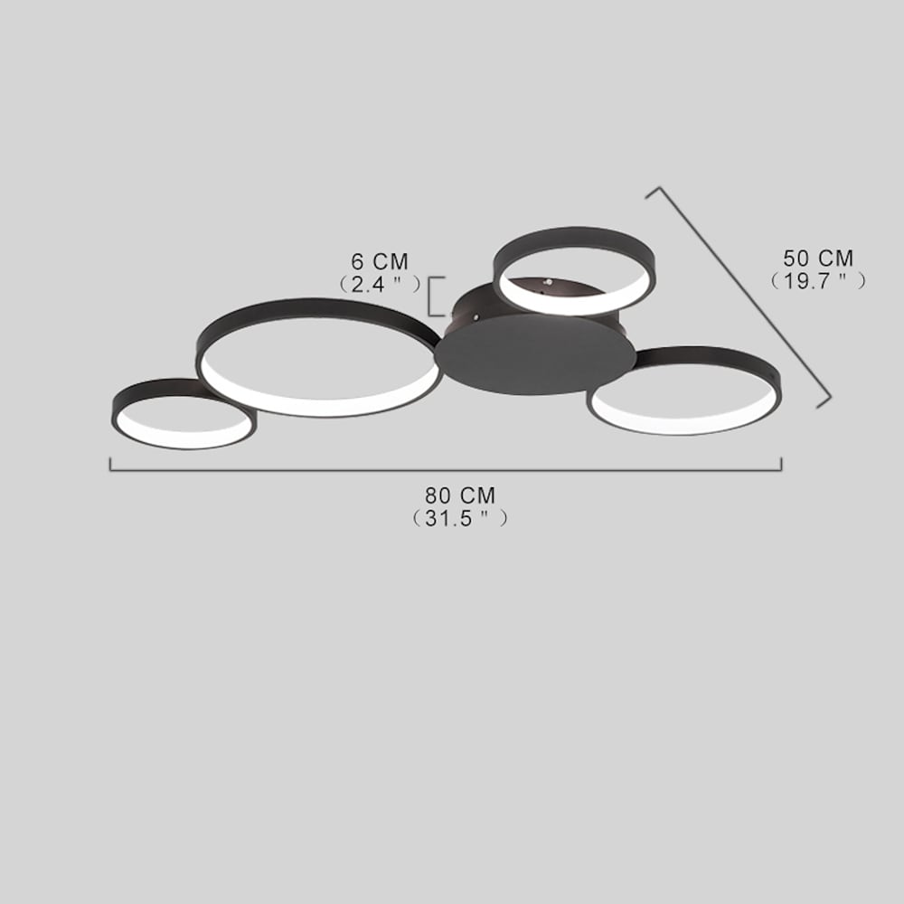 Modern LED Multi Circle Flush Mount Ceiling Light with Dimmable Tri Color Aluminum Rings