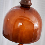 Amber Glass Dome Pendant Light with Walnut Wood Detail and Retractable Elastic Cord