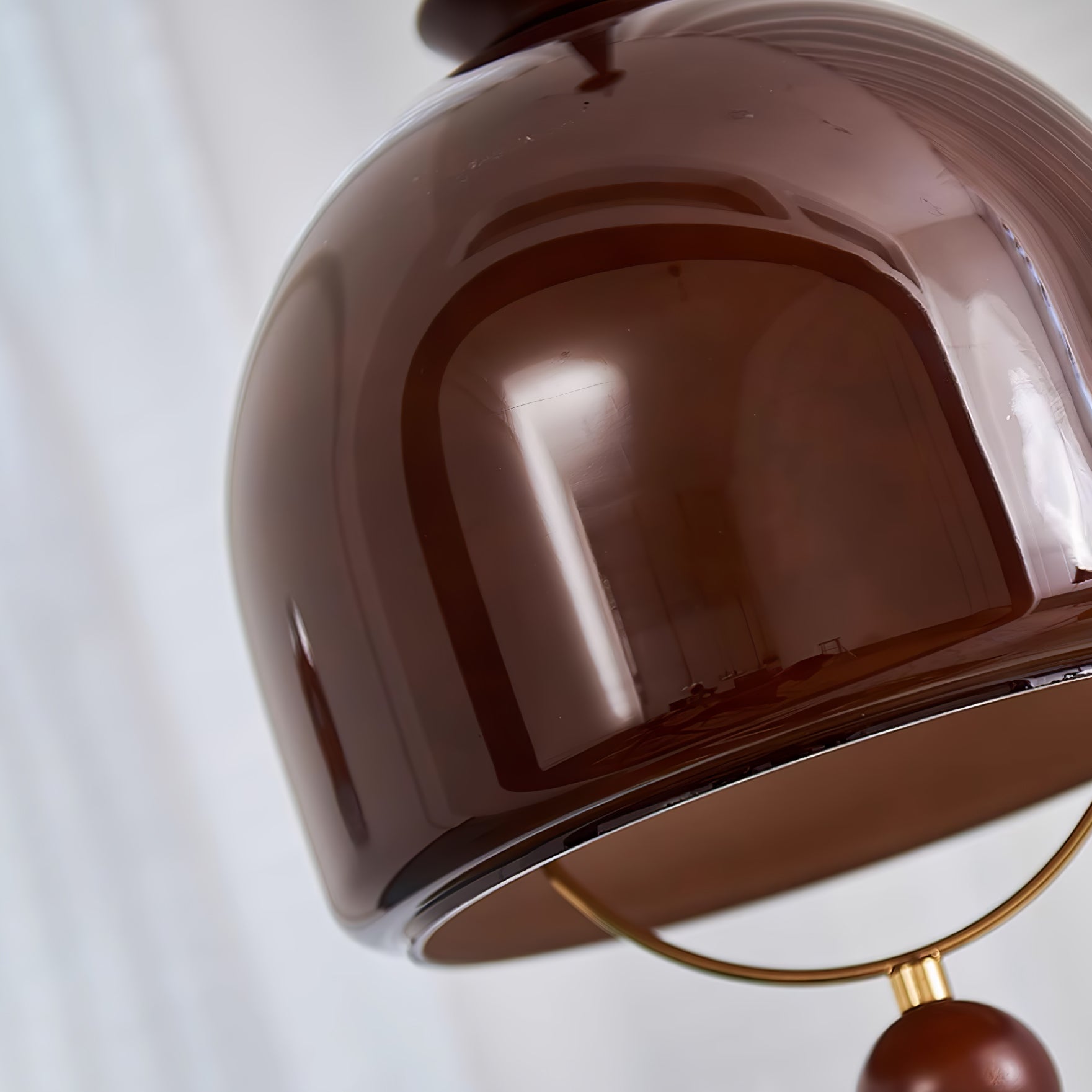 Amber Glass Dome Pendant Light with Walnut Wood Detail and Retractable Elastic Cord