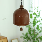Amber Glass Dome Pendant Light with Walnut Wood Detail and Retractable Elastic Cord