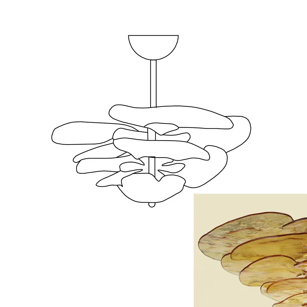 amber-glass-petal-chandelier-textured-leaf-design-modern-brass-ceiling-light-fixture