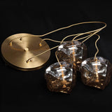 Amber Hand Blown Ice Glass Drop Pendant Light Fixture with Brass Finish