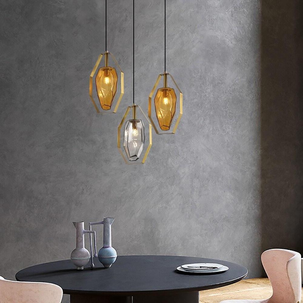 Amber Smoke Gray Glass Pendant Lighting for Dining Room Modern Nordic Kitchen Island Hanging Fixture