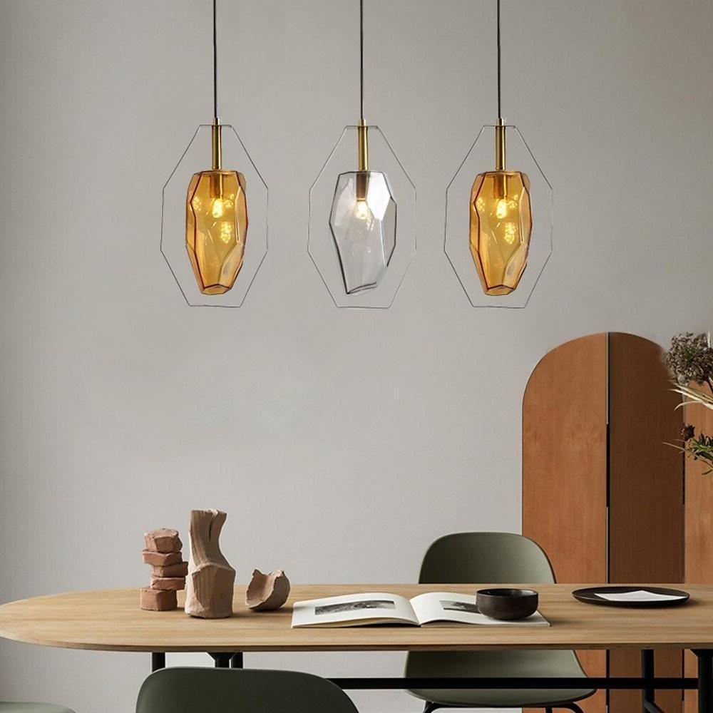 Amber Smoke Gray Glass Pendant Lighting for Dining Room Modern Nordic Kitchen Island Hanging Fixture