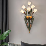 American Pastoral Floral Bouquet Wall Sconce Vintage Iron Leaf Glass Flower Light