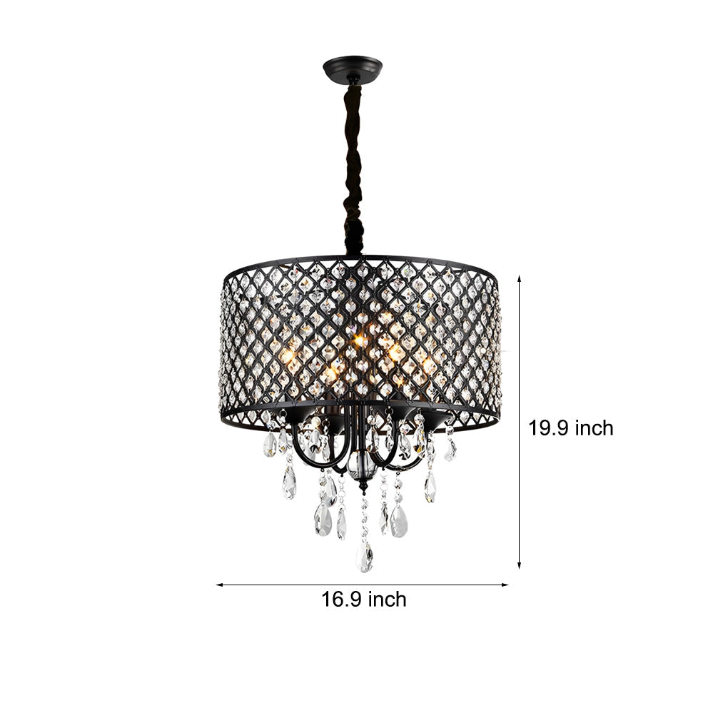 American Retro Round Iron and Crystal Chandelier Elegant Pendant Lighting for Dining Room