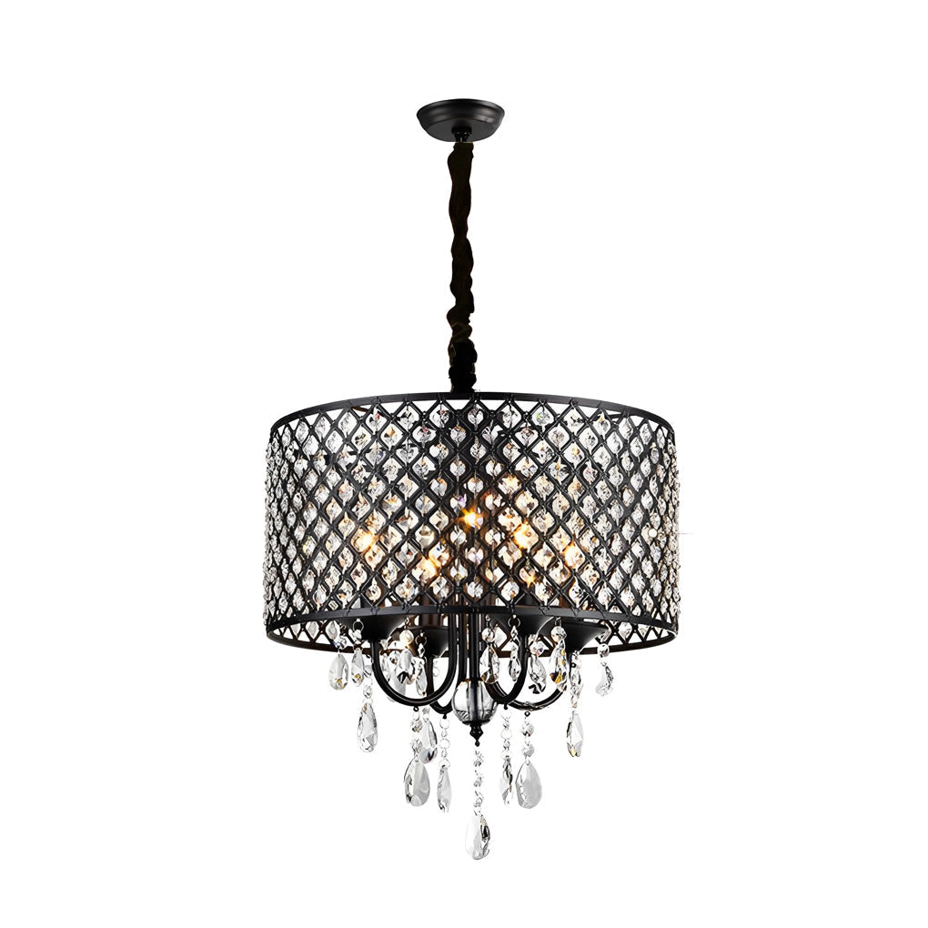 American Retro Round Iron and Crystal Chandelier Elegant Pendant Lighting for Dining Room