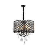 American Retro Round Iron and Crystal Chandelier Elegant Pendant Lighting for Dining Room