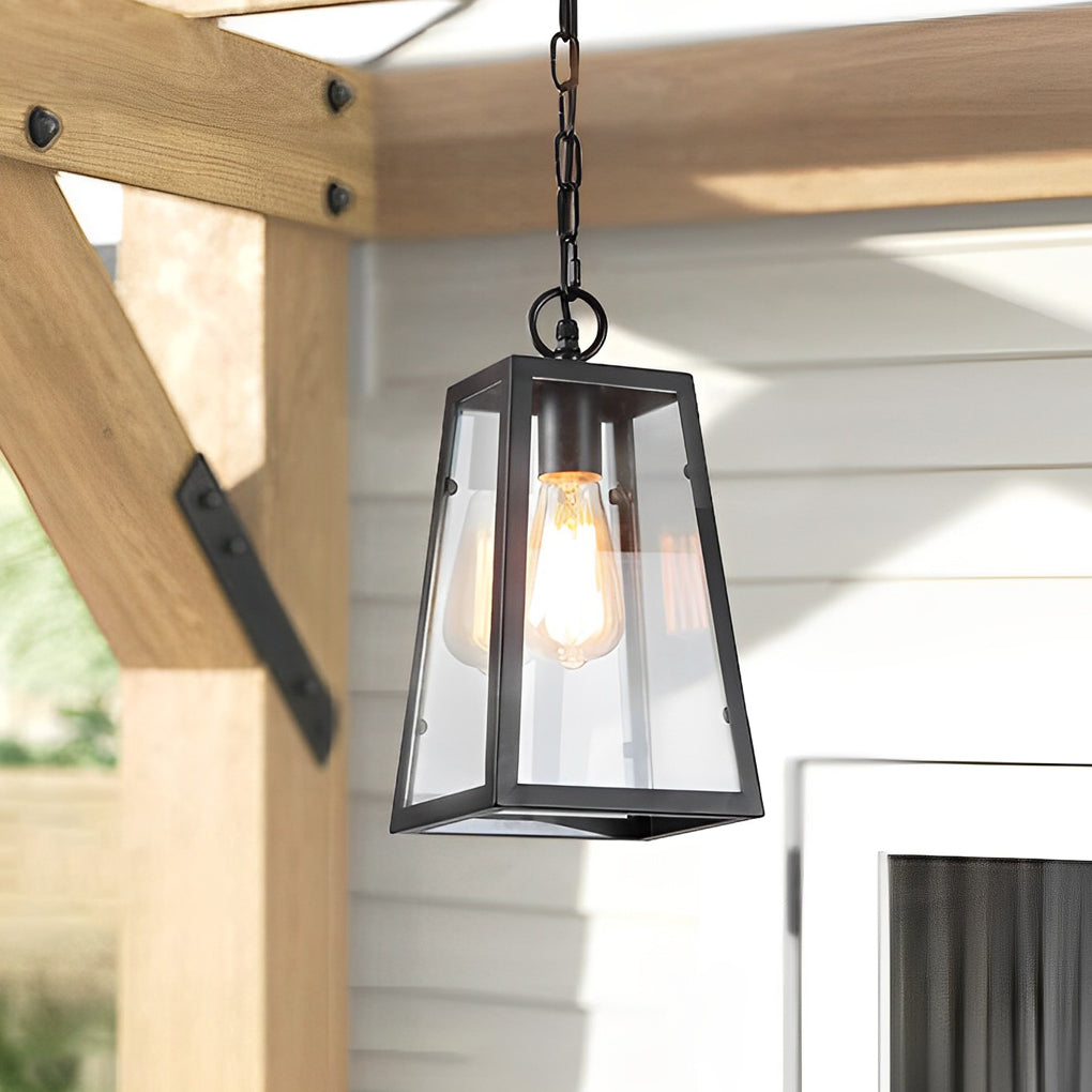 American Style Black Outdoor Chandelier Waterproof Iron and Glass LED Pendant Light for Entryway