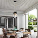American Style Black Outdoor Chandelier Waterproof Iron and Glass LED Pendant Light for Entryway