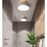 Modern Bamboo and Metal Drum Flush Mount LED Ceiling Light for Kitchen and Bedroom