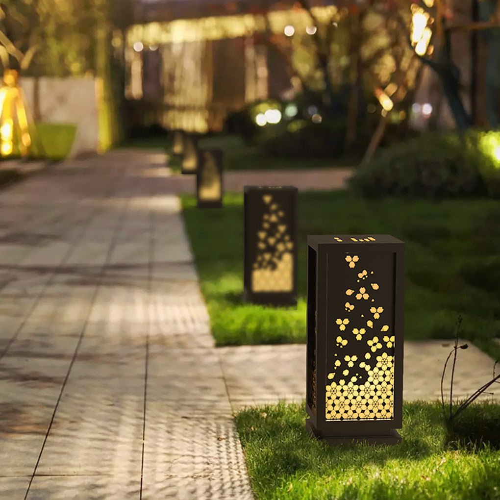 Antique Asian Hollow Carved Outdoor Post Light Waterproof Stainless Steel Landscape Pillar Lamp