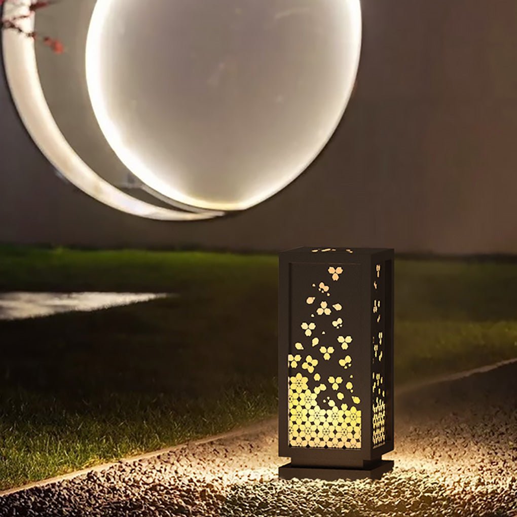 Antique Asian Hollow Carved Outdoor Post Light Waterproof Stainless Steel Landscape Pillar Lamp