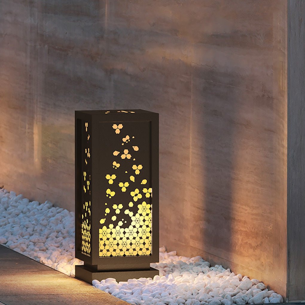 Antique Asian Hollow Carved Outdoor Post Light Waterproof Stainless Steel Landscape Pillar Lamp