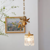 Antique Baroque Angel Crystal Pendant Light Brass Chandelier for Bedroom and Living Room