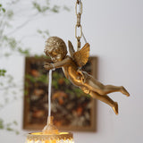 Antique Baroque Angel Crystal Pendant Light Brass Chandelier for Bedroom and Living Room