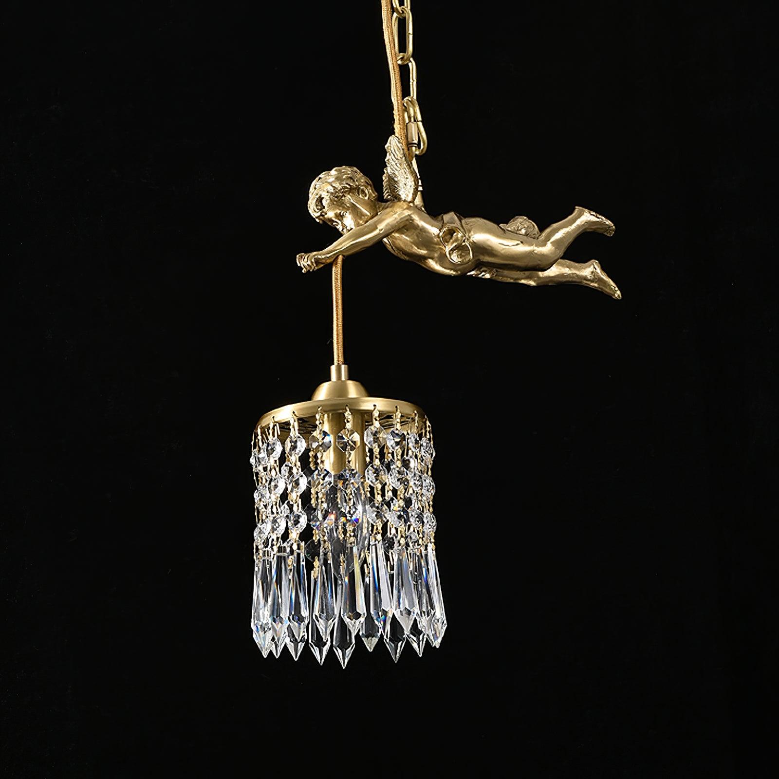 Antique Baroque Angel Crystal Pendant Light Brass Chandelier for Bedroom and Living Room