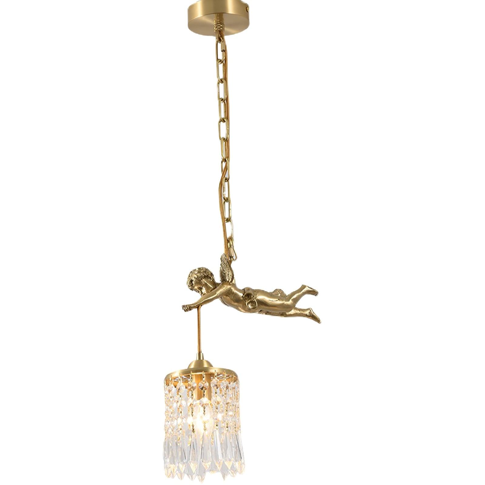 Antique Baroque Angel Crystal Pendant Light Brass Chandelier for Bedroom and Living Room
