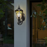 Antique Black Outdoor Wall Light Waterproof Lantern with Seeded Glass for Garden