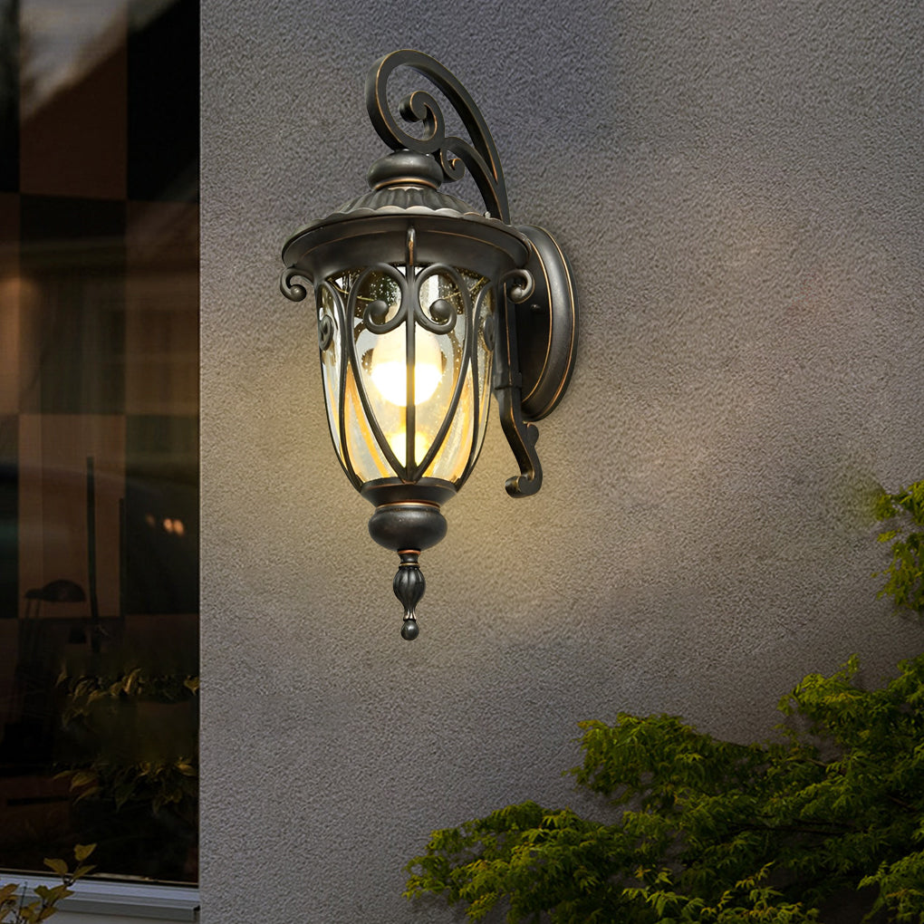Antique Black Outdoor Wall Light Waterproof Lantern with Seeded Glass for Garden