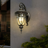 Antique Black Outdoor Wall Light Waterproof Lantern with Seeded Glass for Garden