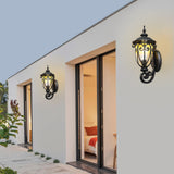 Antique Black Outdoor Wall Light Waterproof Lantern with Seeded Glass for Garden