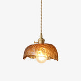 Antique Brass and Brown Glass Pendant Light Retro Amber Glass Shade Ceiling Hanging Lamp