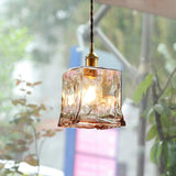 Antique Brass and Brown Glass Pendant Light Retro Amber Glass Shade Ceiling Hanging Lamp