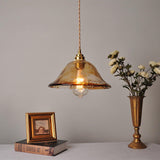 Antique Brass and Brown Glass Pendant Light Retro Amber Glass Shade Ceiling Hanging Lamp