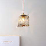 Antique Brass and Brown Glass Pendant Light Retro Amber Glass Shade Ceiling Hanging Lamp