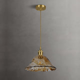 Antique Brass and Brown Glass Pendant Light Retro Amber Glass Shade Ceiling Hanging Lamp