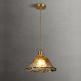 Antique Brass and Brown Glass Pendant Light Retro Amber Glass Shade Ceiling Hanging Lamp