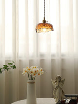 Antique Brass and Brown Glass Pendant Light Retro Amber Glass Shade Ceiling Hanging Lamp