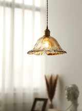Antique Brass and Brown Glass Pendant Light Retro Amber Glass Shade Ceiling Hanging Lamp