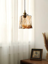 Antique Brass and Brown Glass Pendant Light Retro Amber Glass Shade Ceiling Hanging Lamp