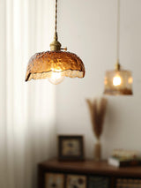 Antique Brass and Brown Glass Pendant Light Retro Amber Glass Shade Ceiling Hanging Lamp
