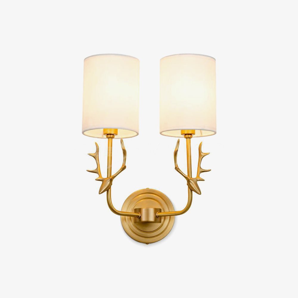 Antique Brass Deer Head Wall Sconce with Linen Shade Elegant Indoor Animal Wall Lighting