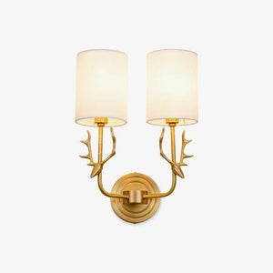 Antique Brass Deer Head Wall Sconce with Linen Shade Elegant Indoor Animal Wall Lighting
