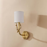 Antique Brass Deer Head Wall Sconce with Linen Shade Elegant Indoor Animal Wall Lighting