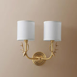 Antique Brass Deer Head Wall Sconce with Linen Shade Elegant Indoor Animal Wall Lighting