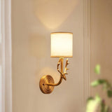 Antique Brass Deer Head Wall Sconce with Linen Shade Elegant Indoor Animal Wall Lighting