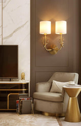 Antique Brass Deer Head Wall Sconce with Linen Shade Elegant Indoor Animal Wall Lighting